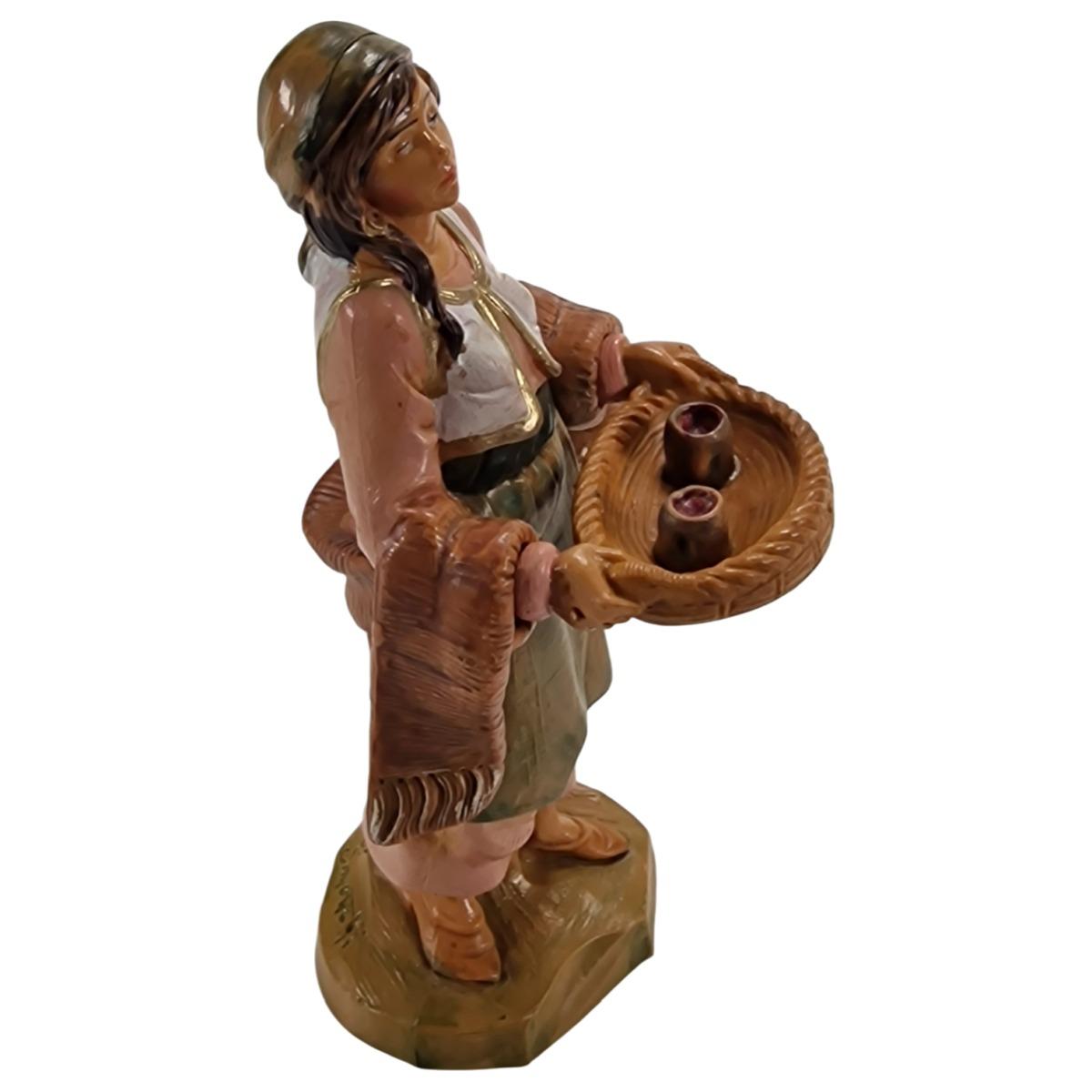 Statua presepe 12 cm pastorella vassoio bicchieri