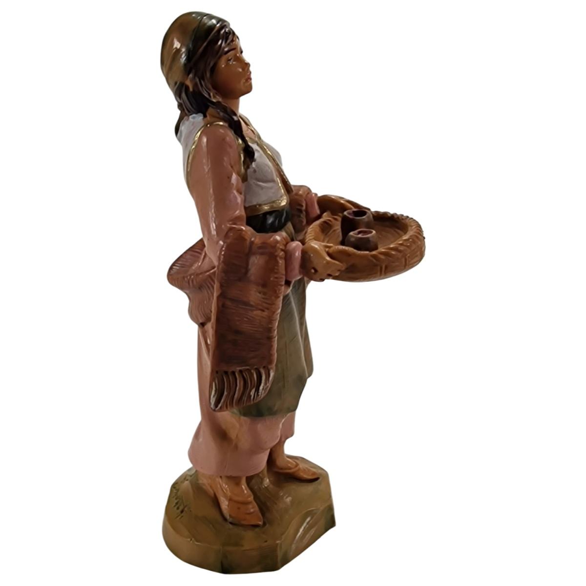Statua presepe 12 cm pastorella vassoio bicchieri
