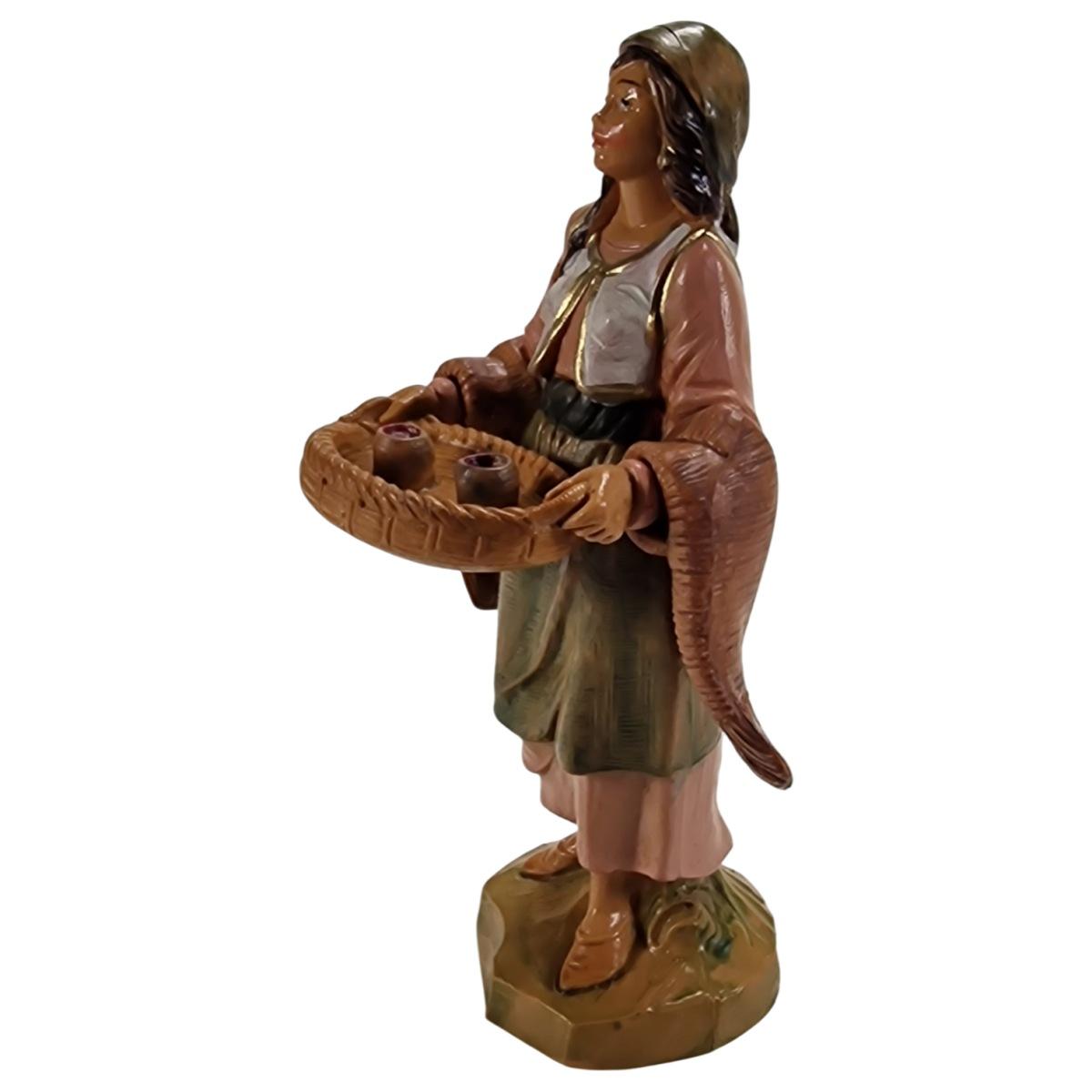 Statua presepe 12 cm pastorella vassoio bicchieri