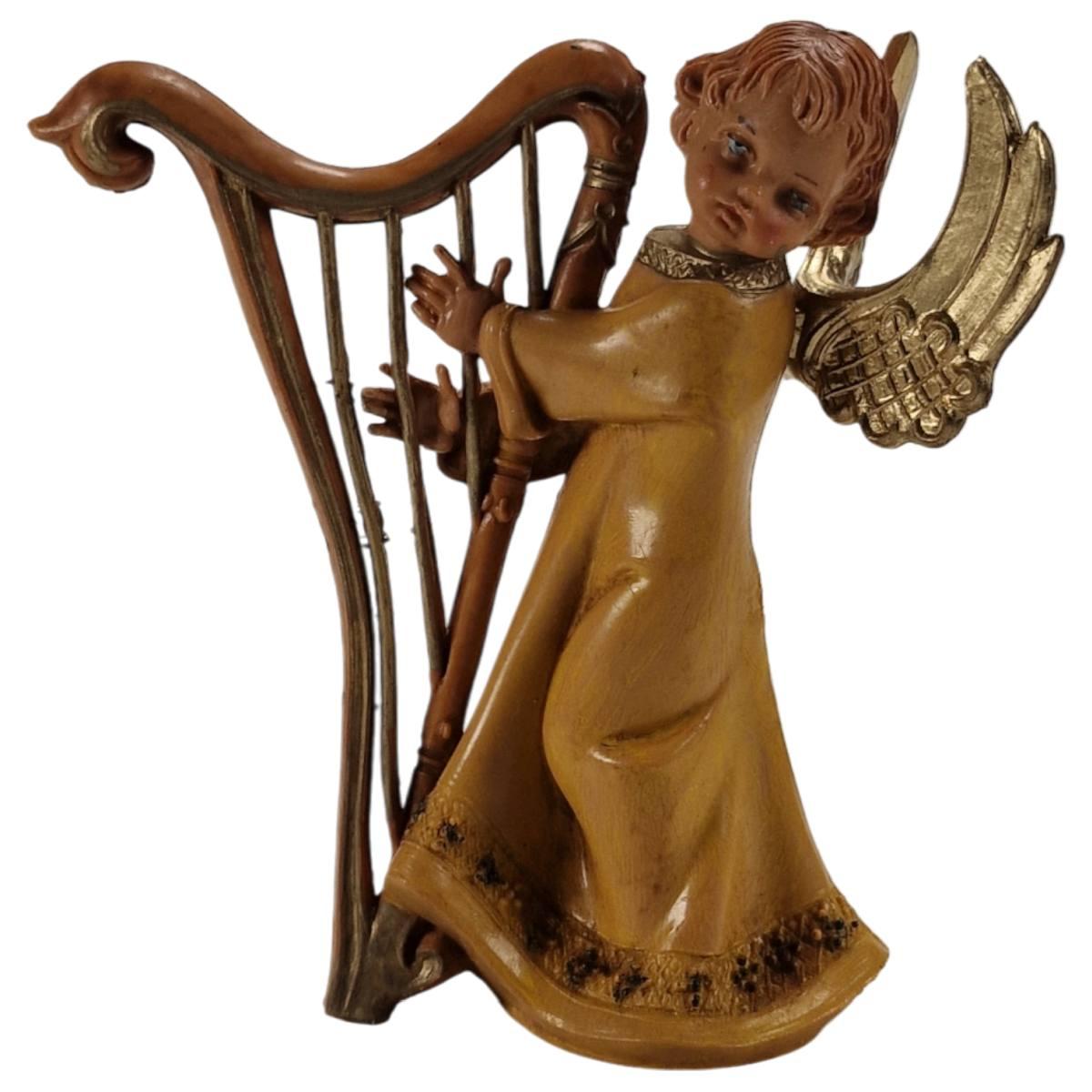 Statua presepe 12 cm angelo che suona arpa