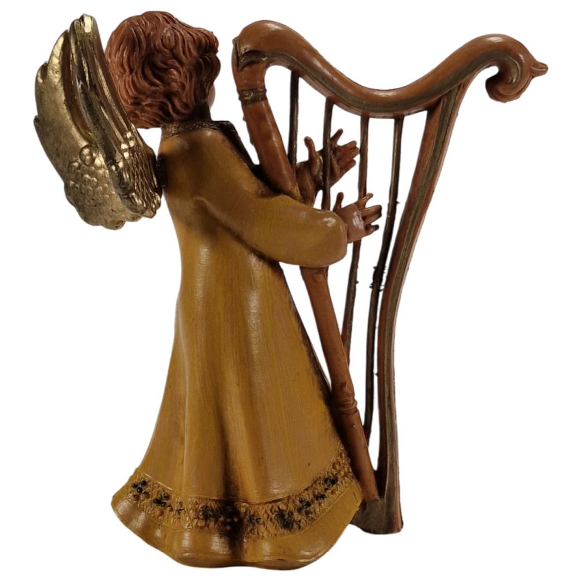 Statua presepe 12 cm angelo che suona arpa