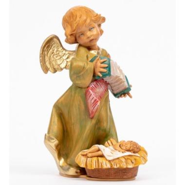 Statua presepe 20.5 cm angelo verde bambinello nella culla