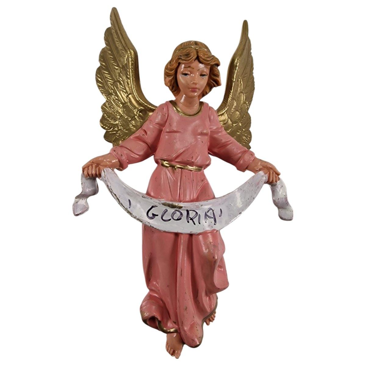 Statua presepe 12 cm angelo gloria rosa appenendere