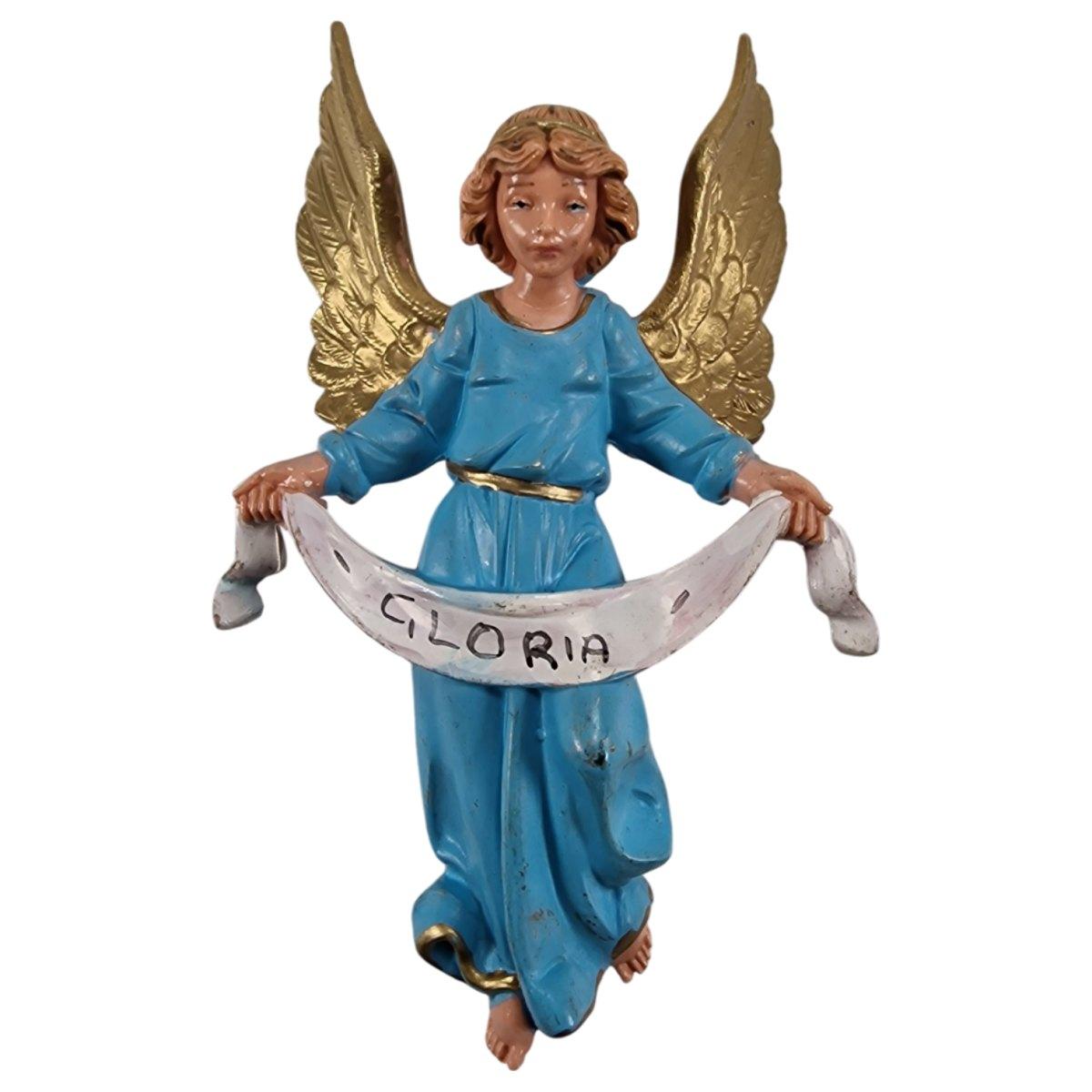 Statua presepe 12 cm angelo gloria azzurro appenendere