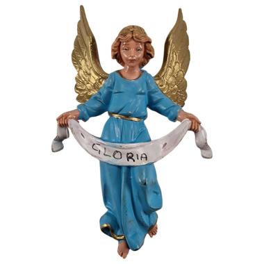 Statua presepe 12 cm angelo gloria azzurro appenendere