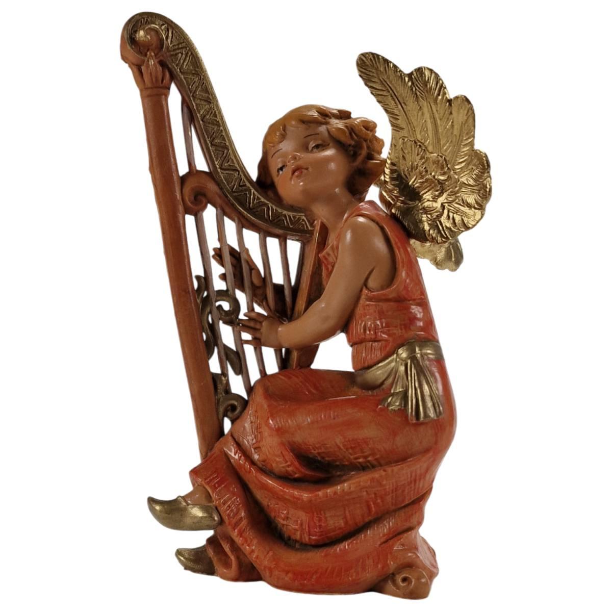 Statua presepe 15 cm angelo che suona arpa modello l