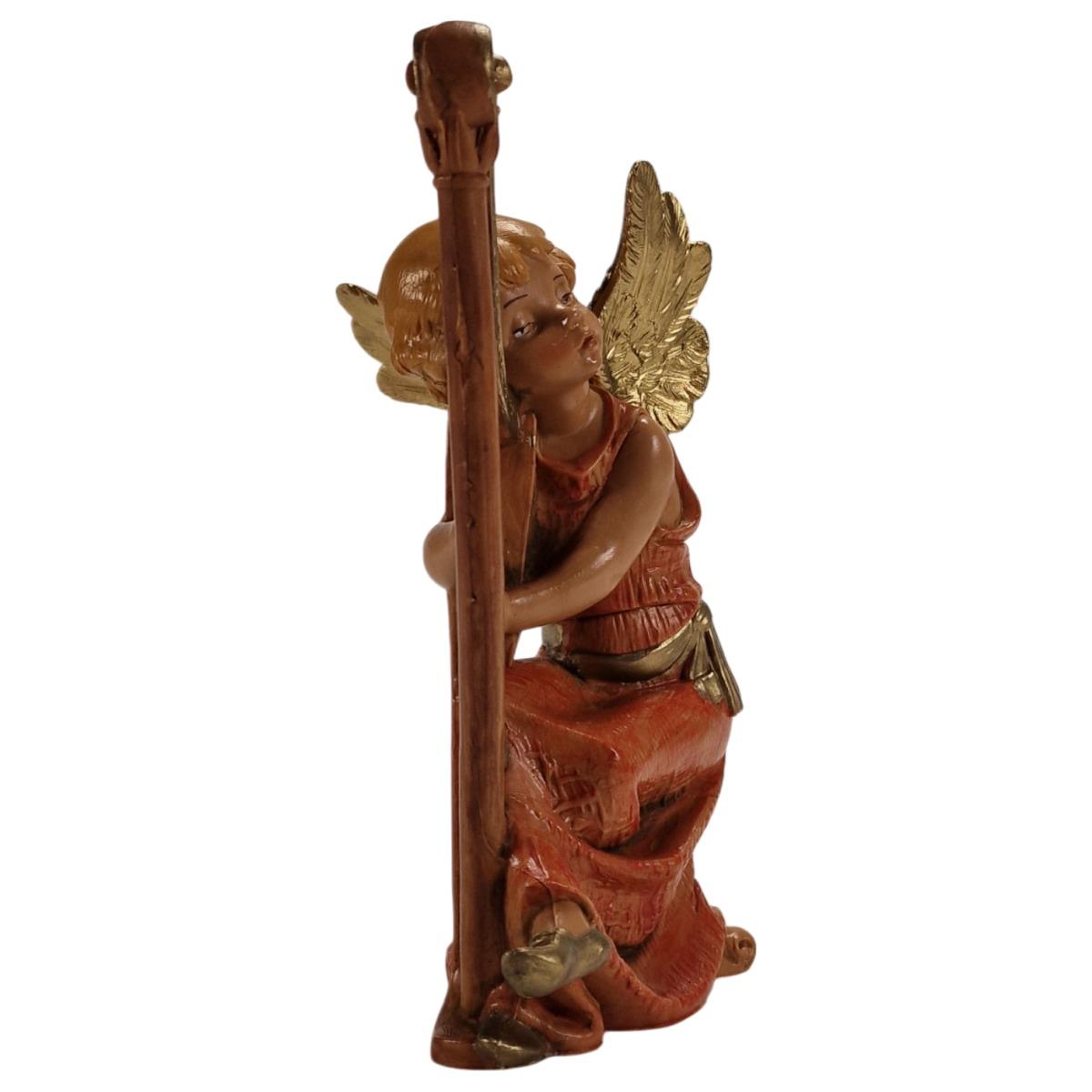 Statua presepe 15 cm angelo che suona arpa modello l