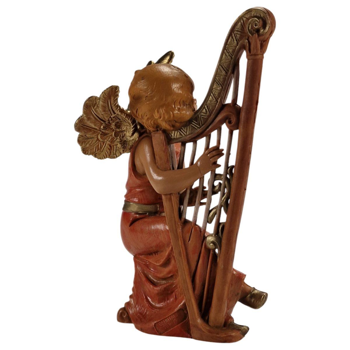 Statua presepe 15 cm angelo che suona arpa modello l