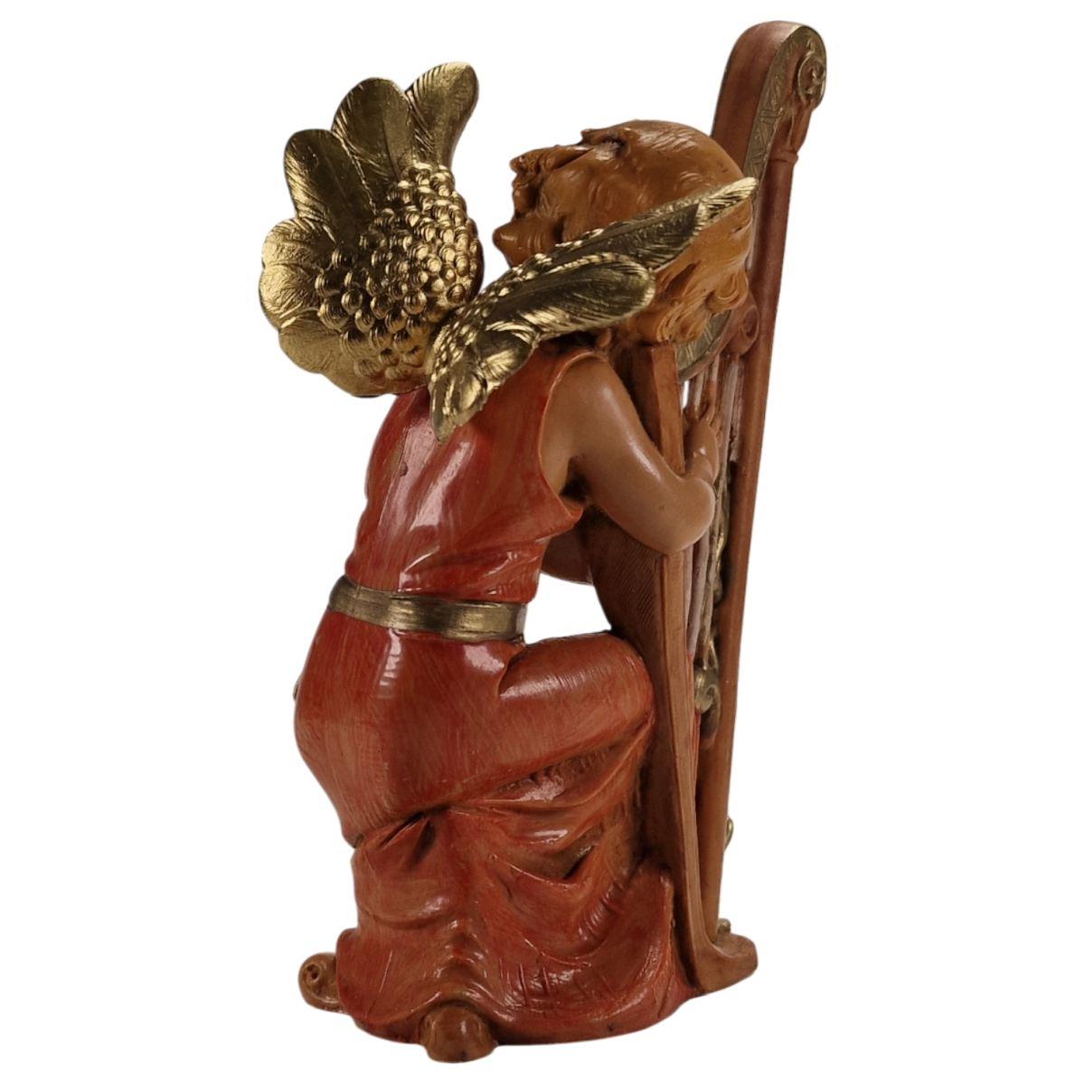 Statua presepe 15 cm angelo che suona arpa modello l