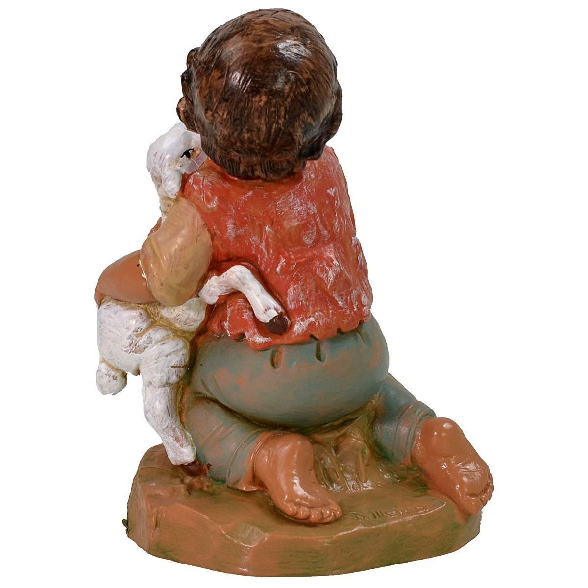 Statua presepe 30 cm bambino agnello in braccio