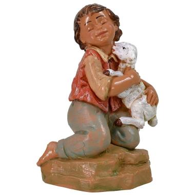 Statua presepe 30 cm bambino agnello in braccio