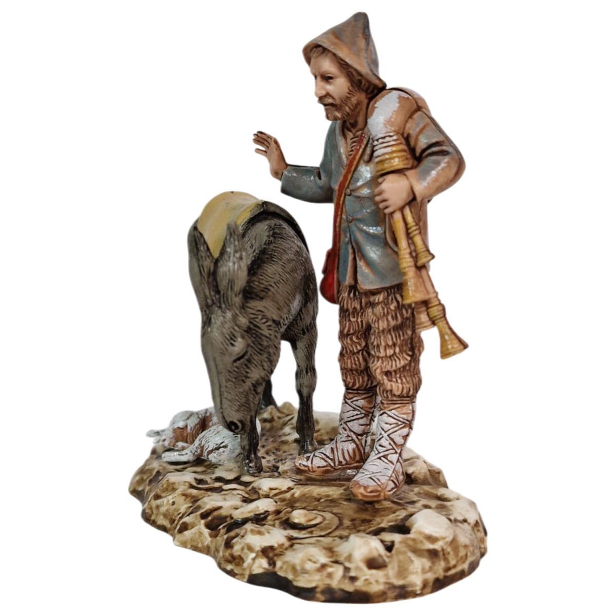 Statua presepe 10 cm zampognaro asino cane