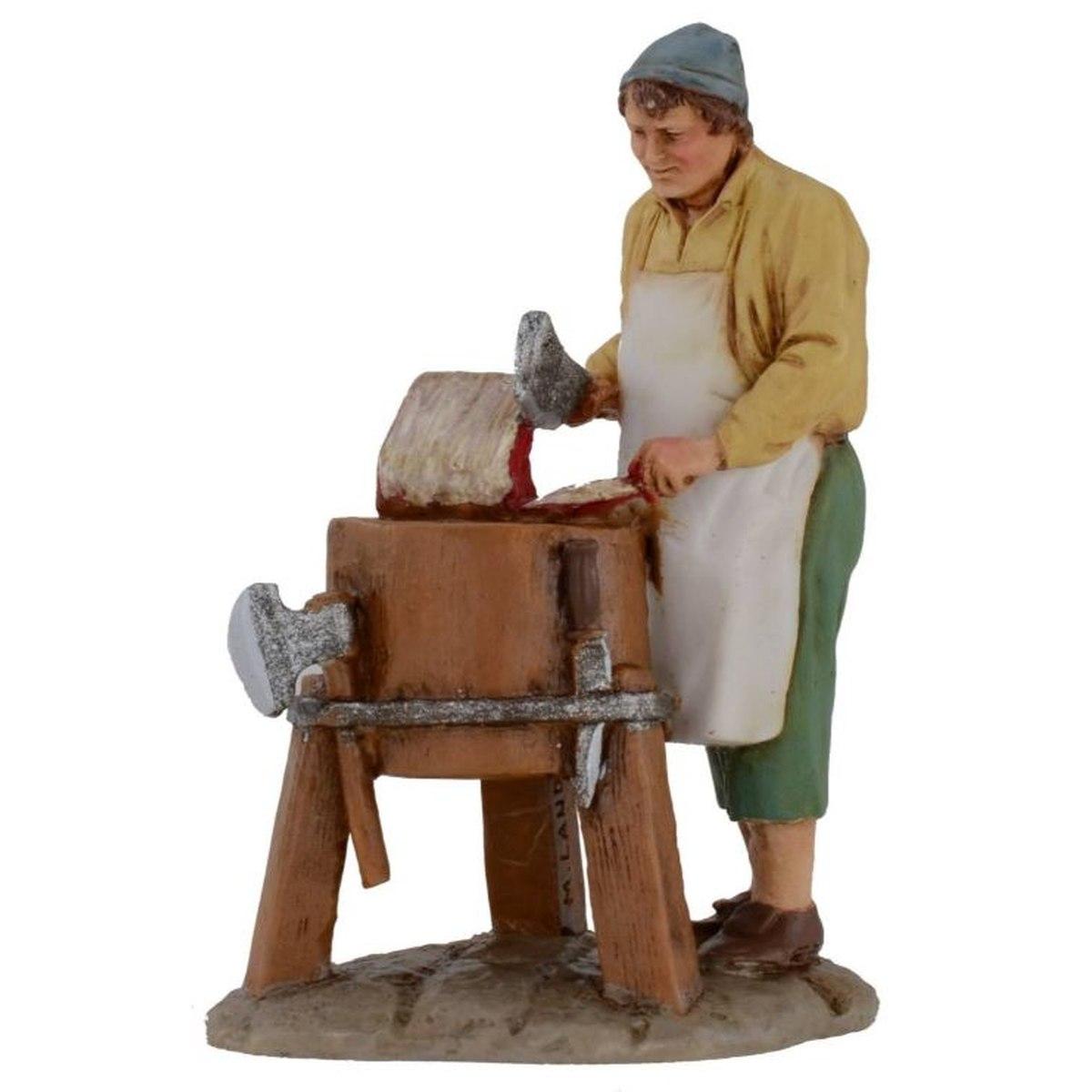 Statua presepe 10 cm macellaio al banco carne