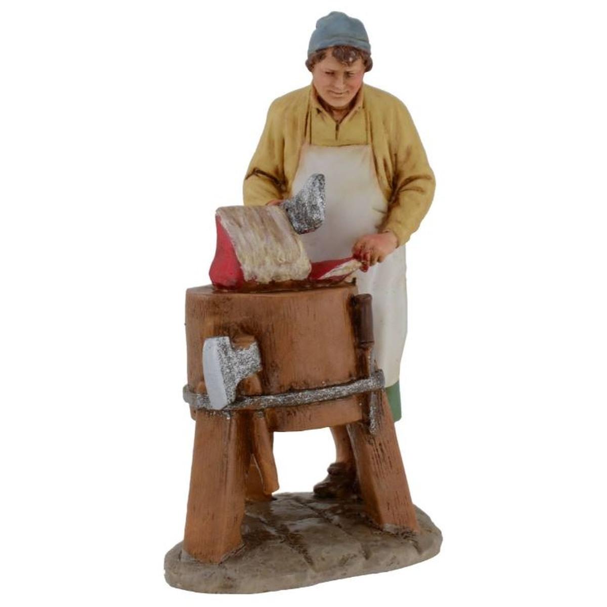 Statua presepe 10 cm macellaio al banco carne
