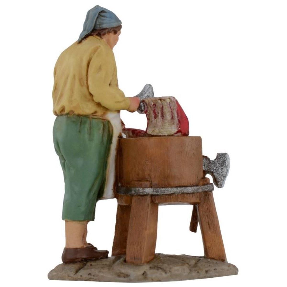 Statua presepe 10 cm macellaio al banco carne