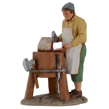 Statua presepe 10 cm macellaio al banco carne