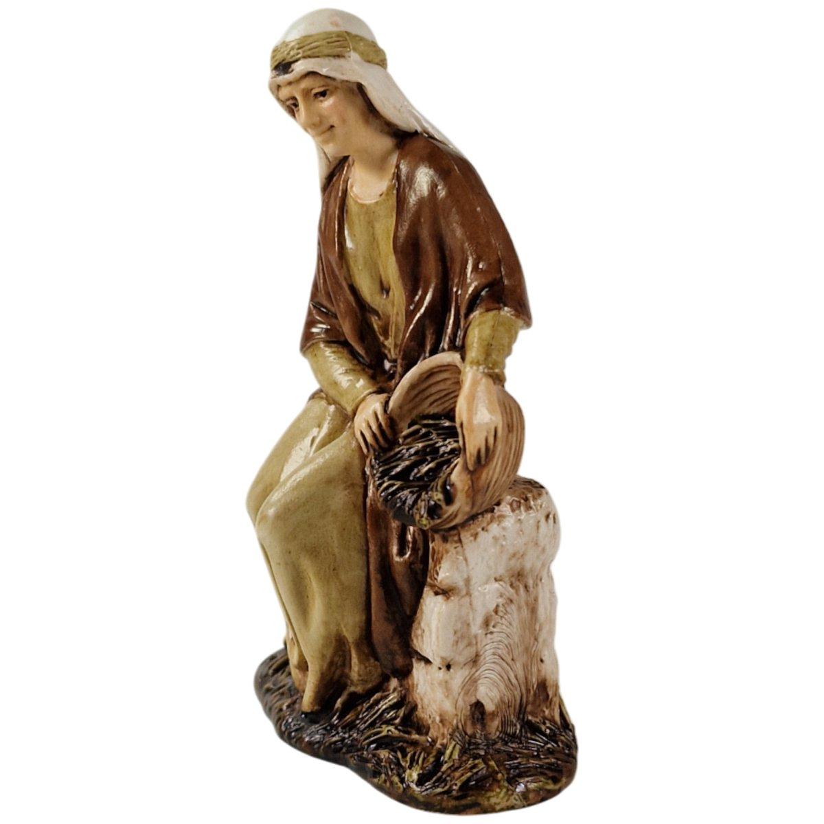 Statua presepe 10 cm donna seduta ciotola