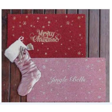 Zerbino cocco natale sagomato rosa glitter 40 x 70 cm