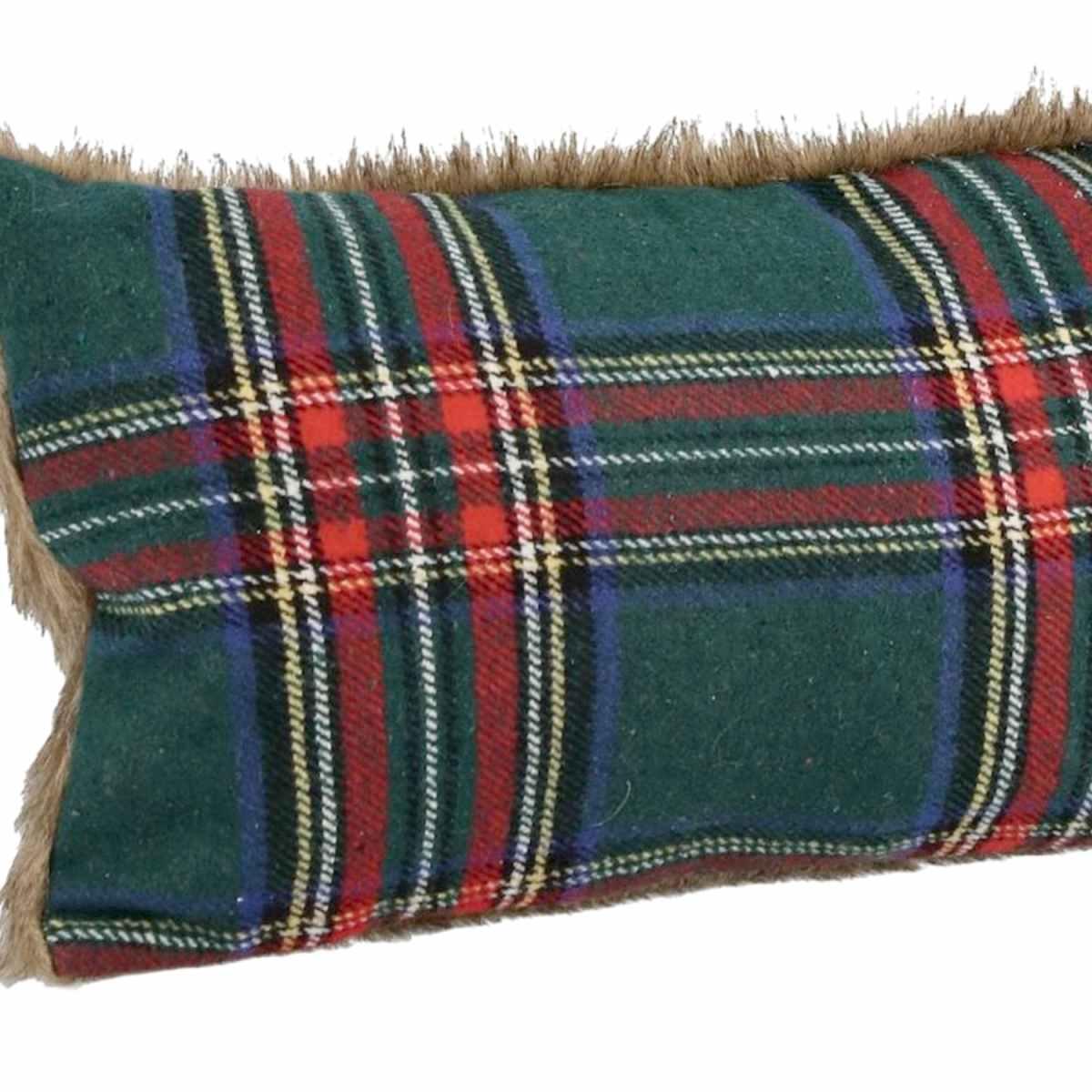 Cuscino arredo in tessuto natale tartan verde pelliccetta 40 x 60 cm