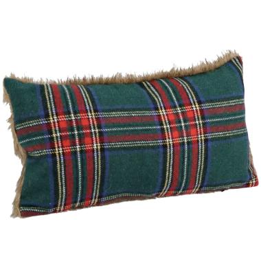 Cuscino arredo in tessuto natale tartan verde pelliccetta 40 x 60 cm