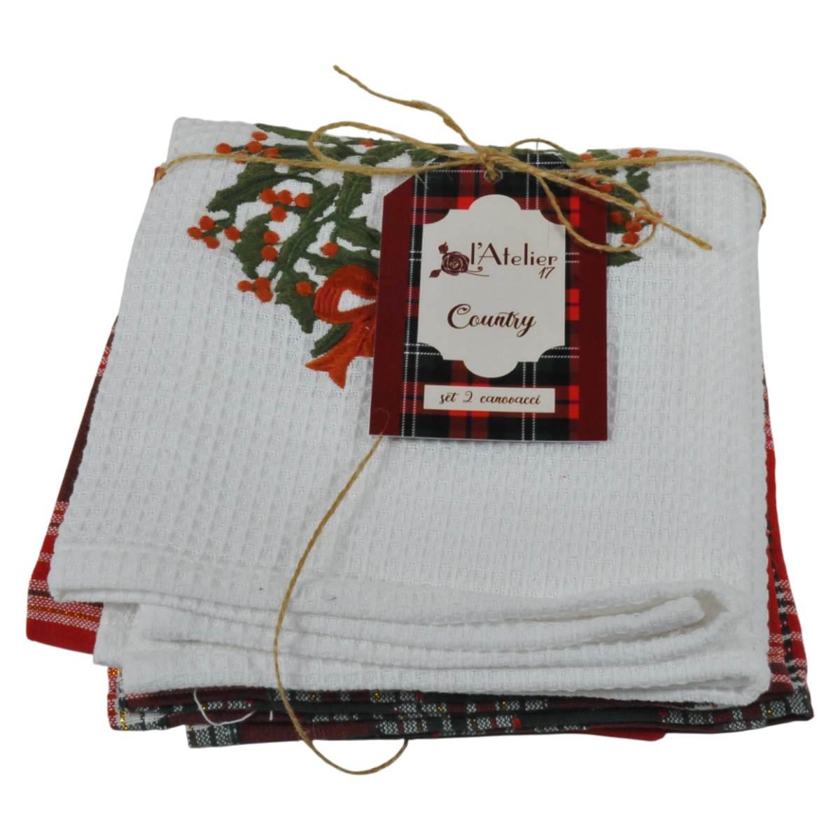 Strofinaccio in tessuto natale country Set 2 pz