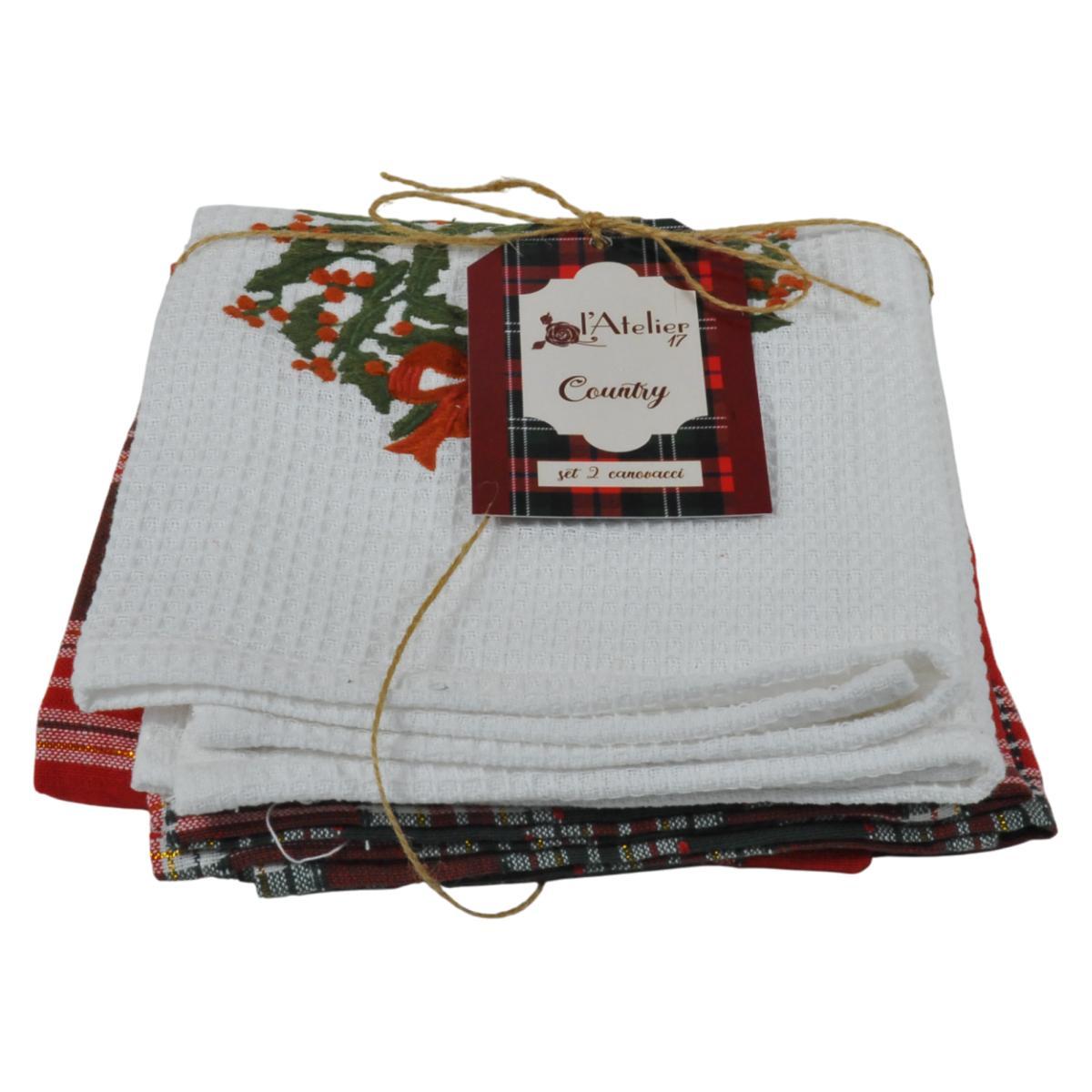 Strofinaccio in tessuto natale country Set 2 pz