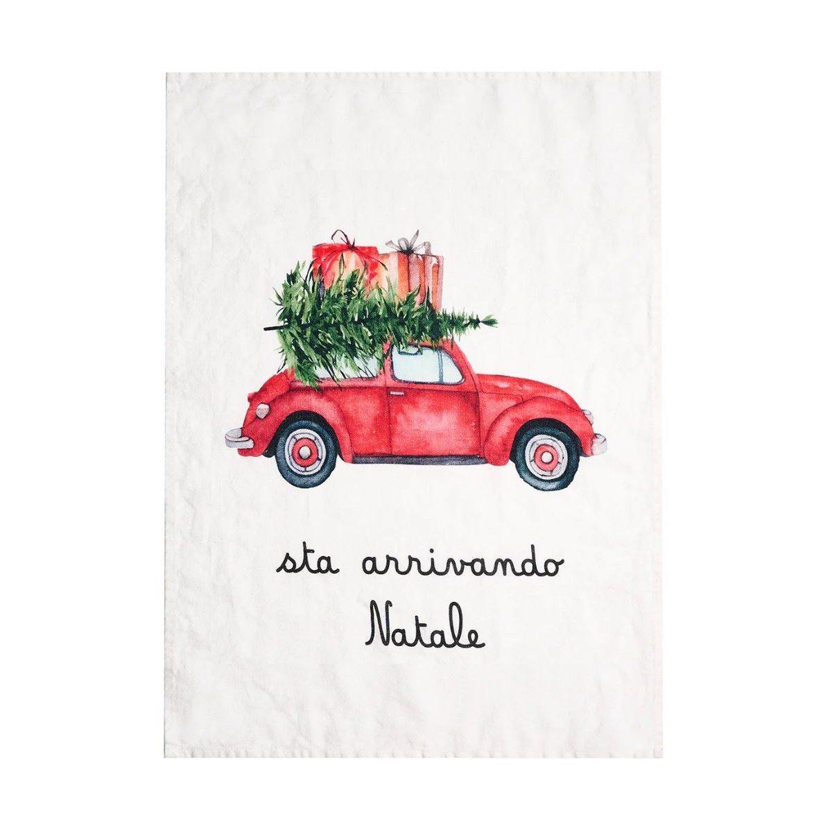 Strofinaccio lino scritta natale sta arrivando 50 x 70 cm