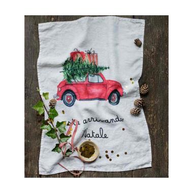 Strofinaccio lino scritta natale sta arrivando 50 x 70 cm