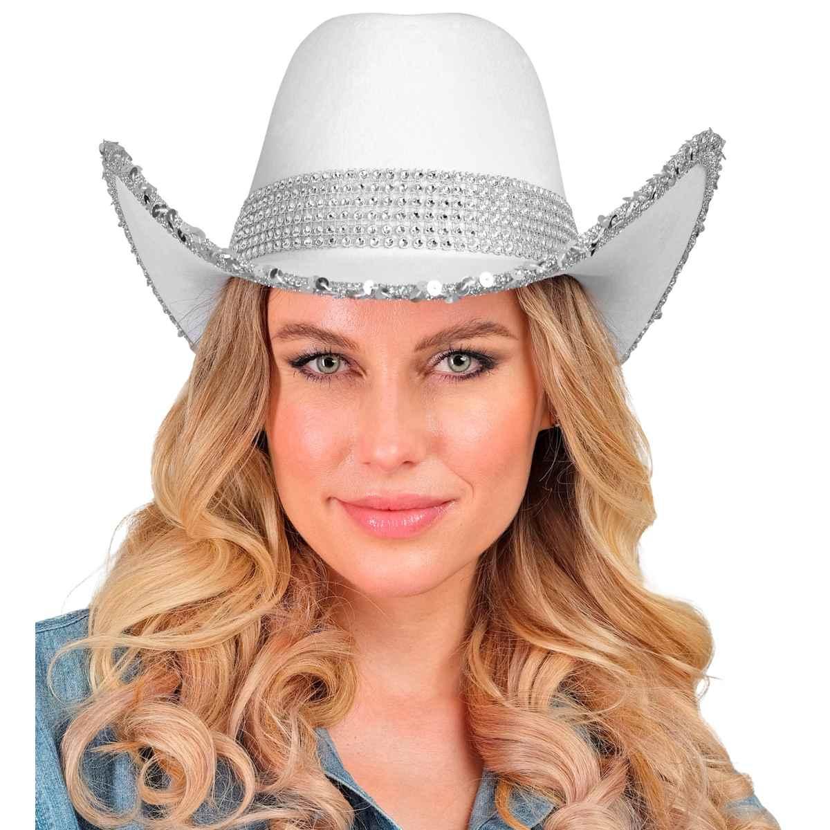 Cappello cowboy bianco strass