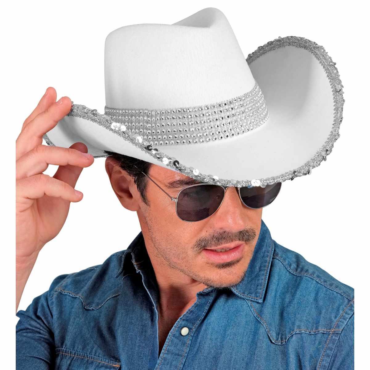 Cappello cowboy bianco strass