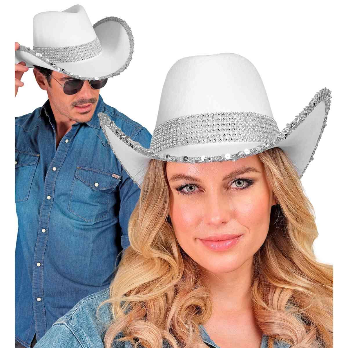 Cappello cowboy bianco strass