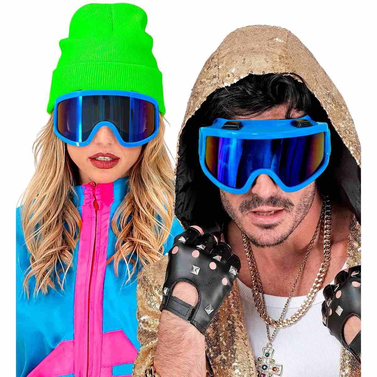 Occhiali da sci anni 80 blu fluo