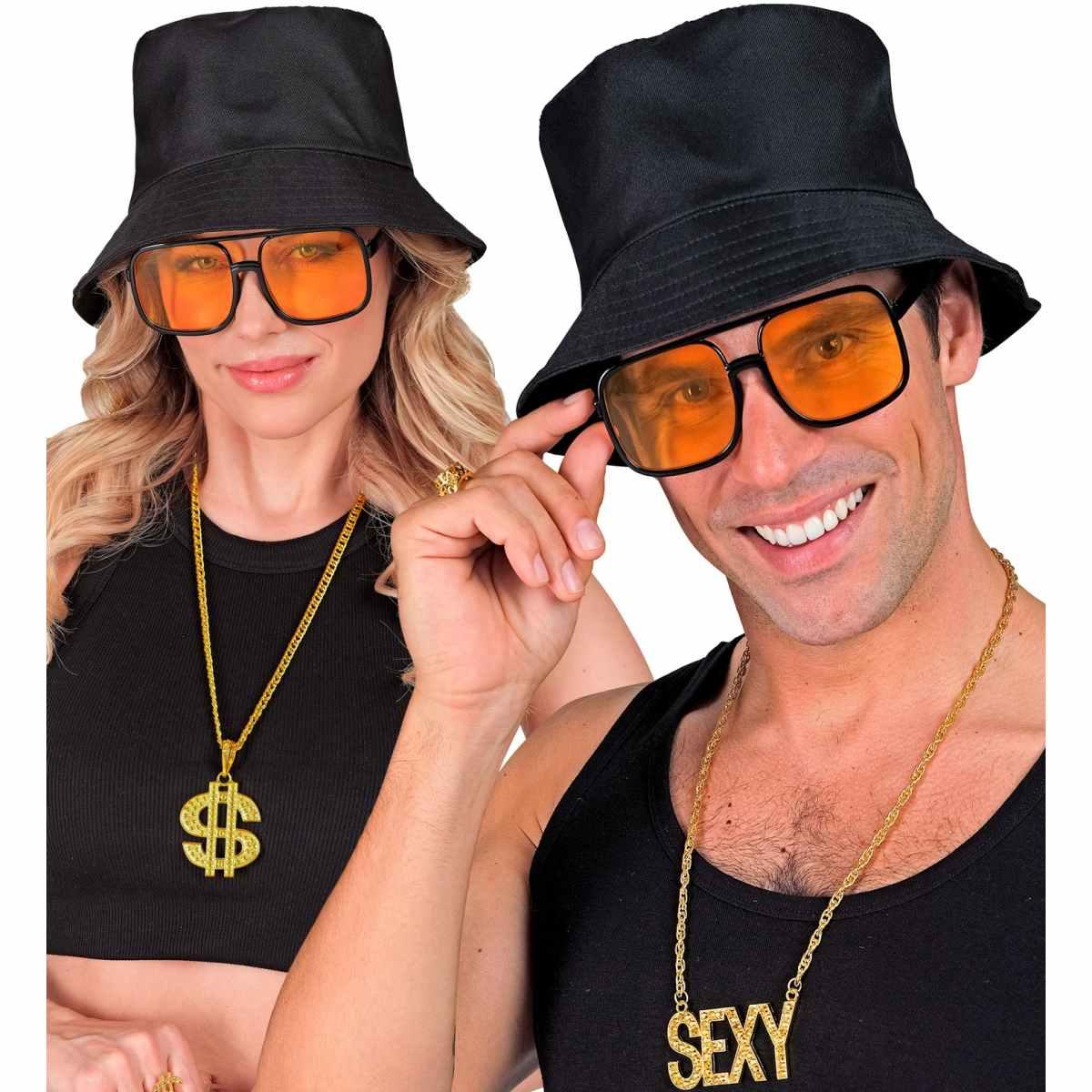 Occhiali neri hip hop lenti arancioni