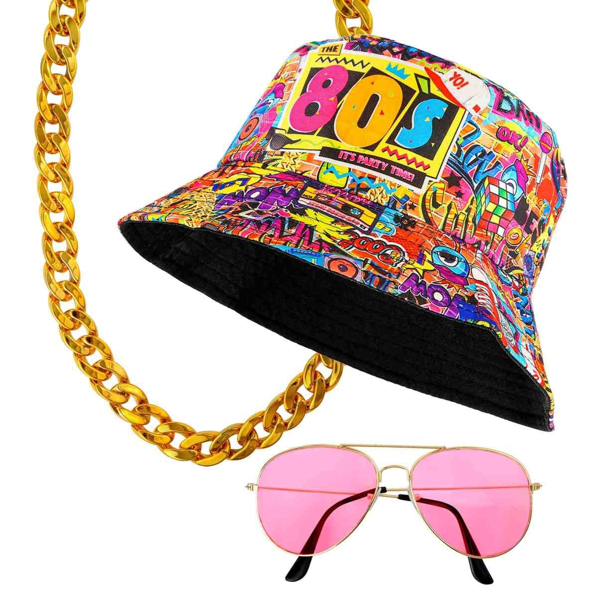 Cappello funky occhiali collana anni