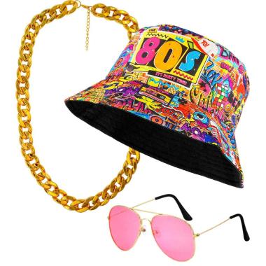 Cappello funky occhiali collana anni