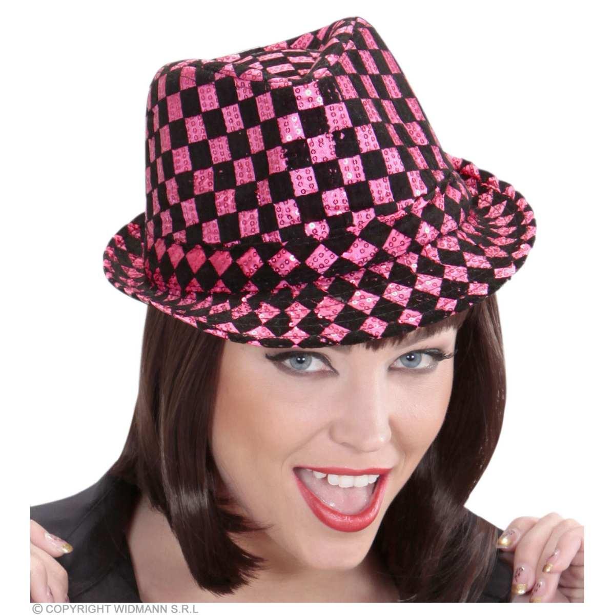 Cappello borsalino scacchi paillettes