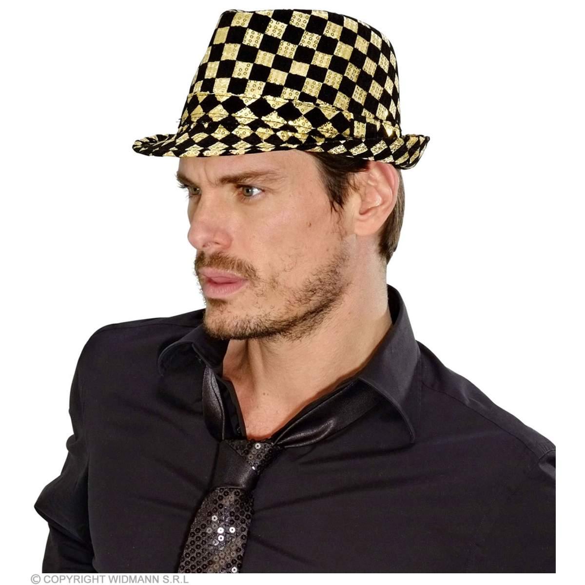 Cappello borsalino scacchi paillettes
