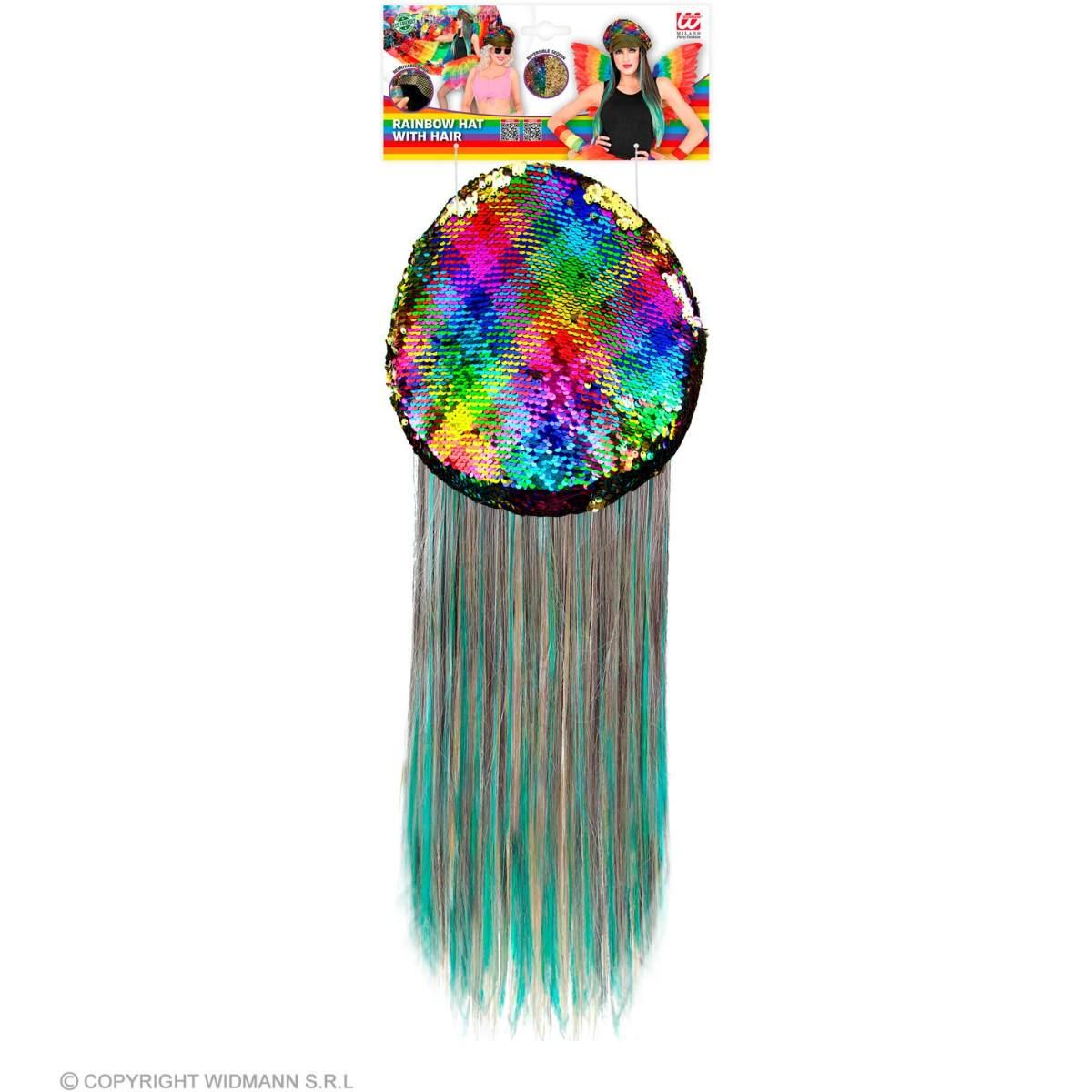 Cappello visiera paillettes multicolor capelli