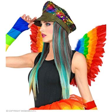 Cappello visiera paillettes multicolor capelli