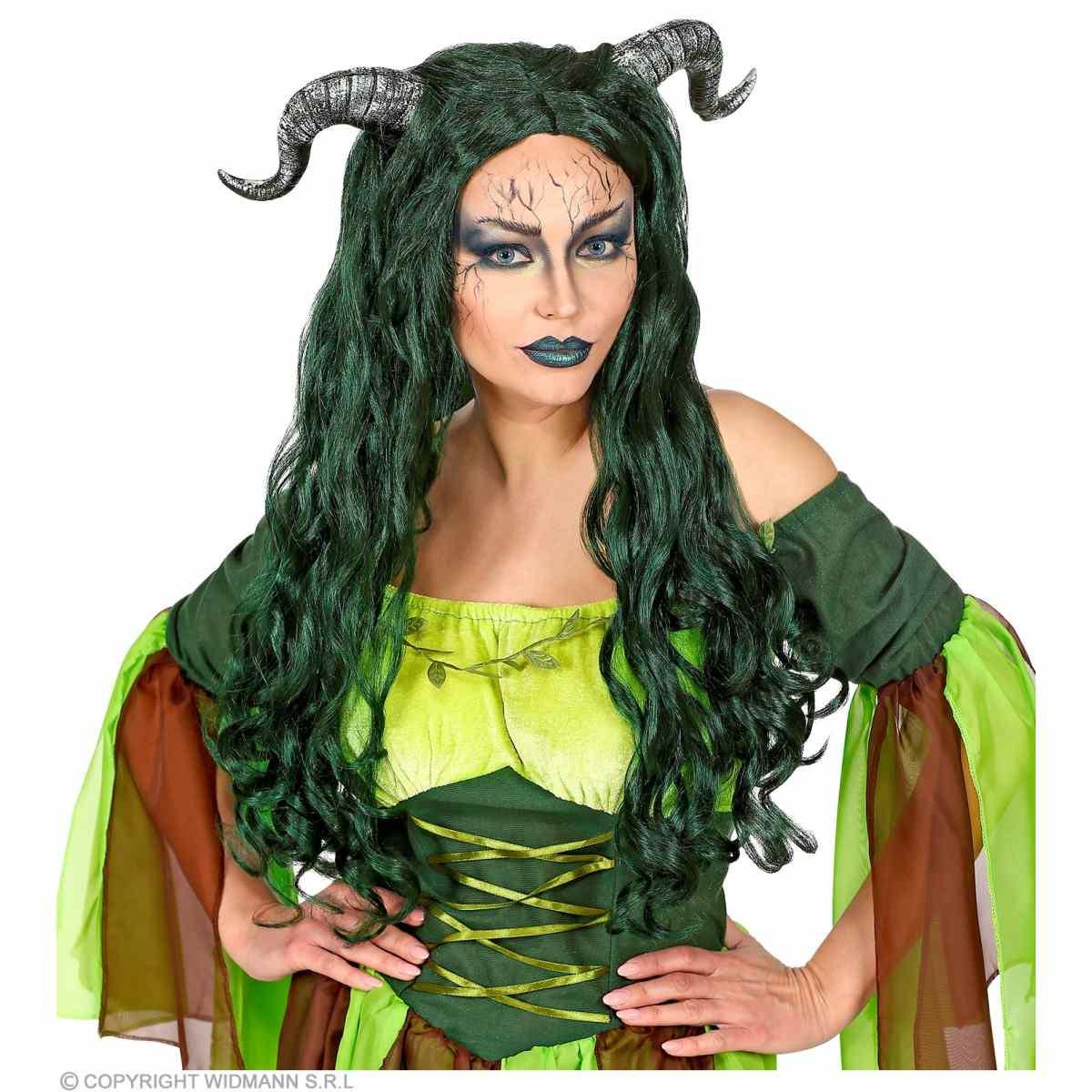 Parrucca verde mossa corna nere