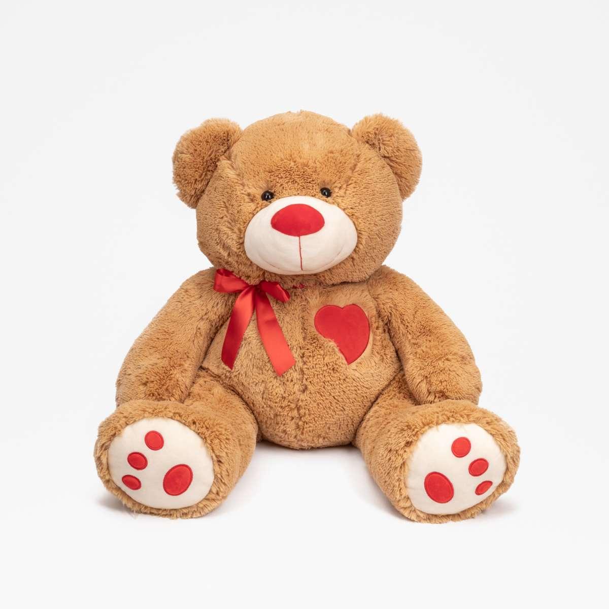 Orso peluche marrone fiocco cuore rosso 50 cm