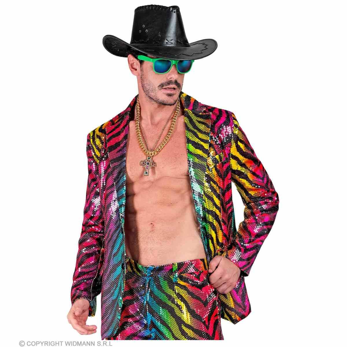 Giacca party disco animalier tigrata multicolor paillettes