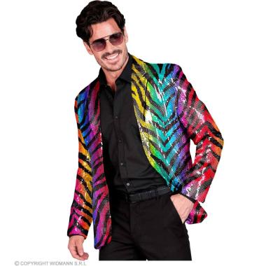 Giacca party disco animalier tigrata multicolor paillettes