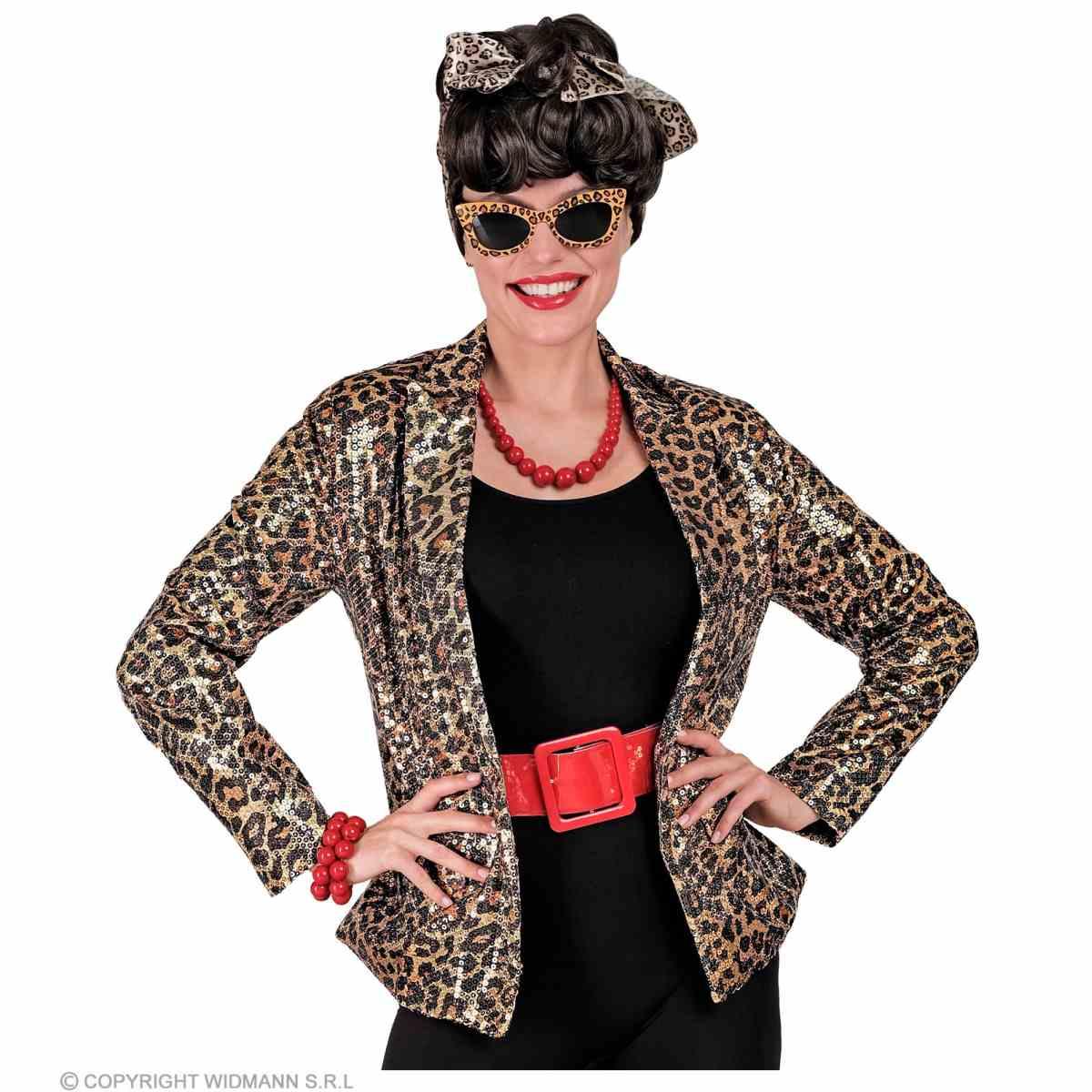 Giacca party disco animalier leopardata paillettes
