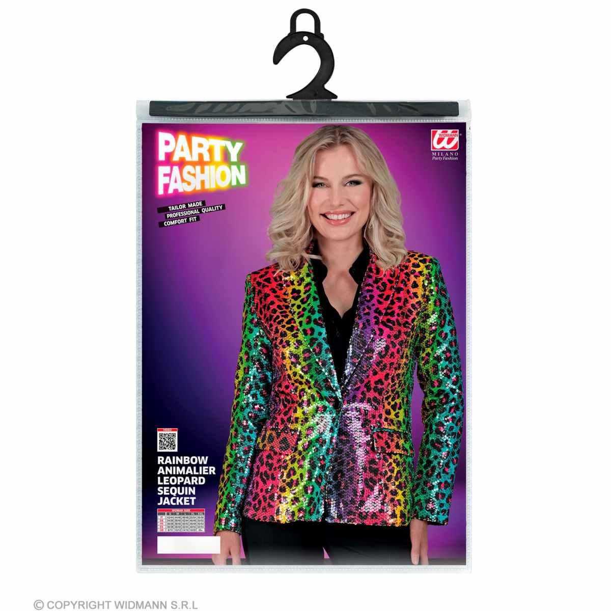 Giacca party disco animalier leopardata arcobaleno paillettes