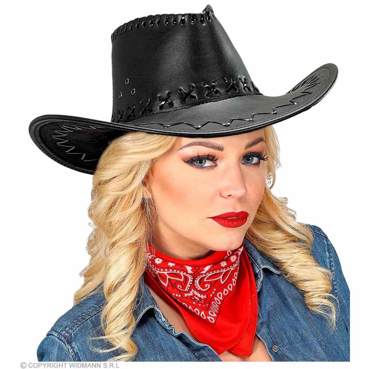 Cappello cowboy similpelle nero cuciture