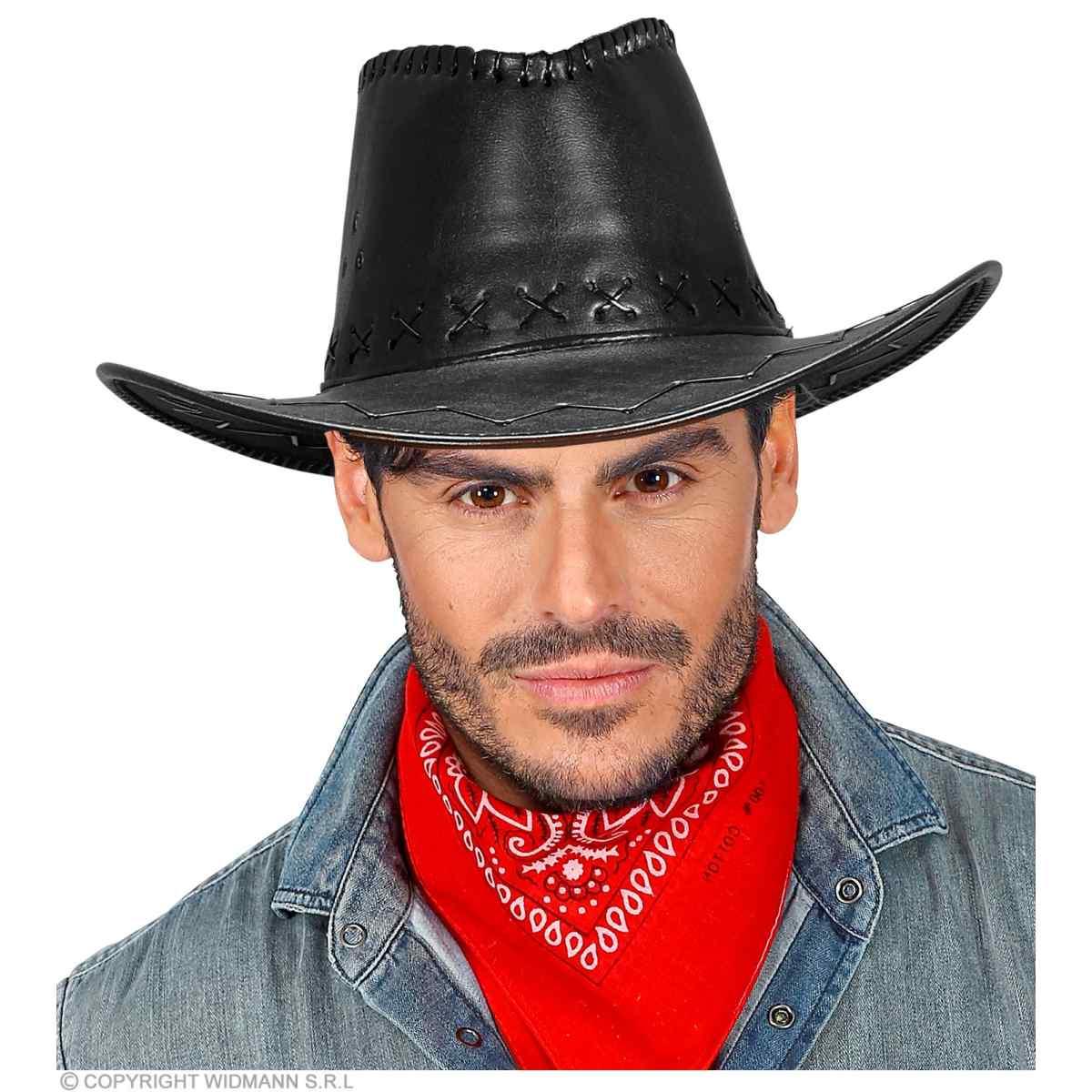 Cappello cowboy similpelle nero cuciture