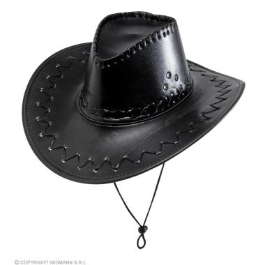 Cappello cowboy similpelle nero cuciture