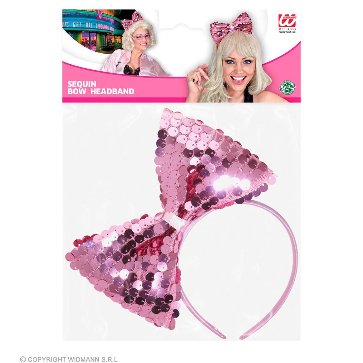 Cerchietto fiocco in paillettes rosa