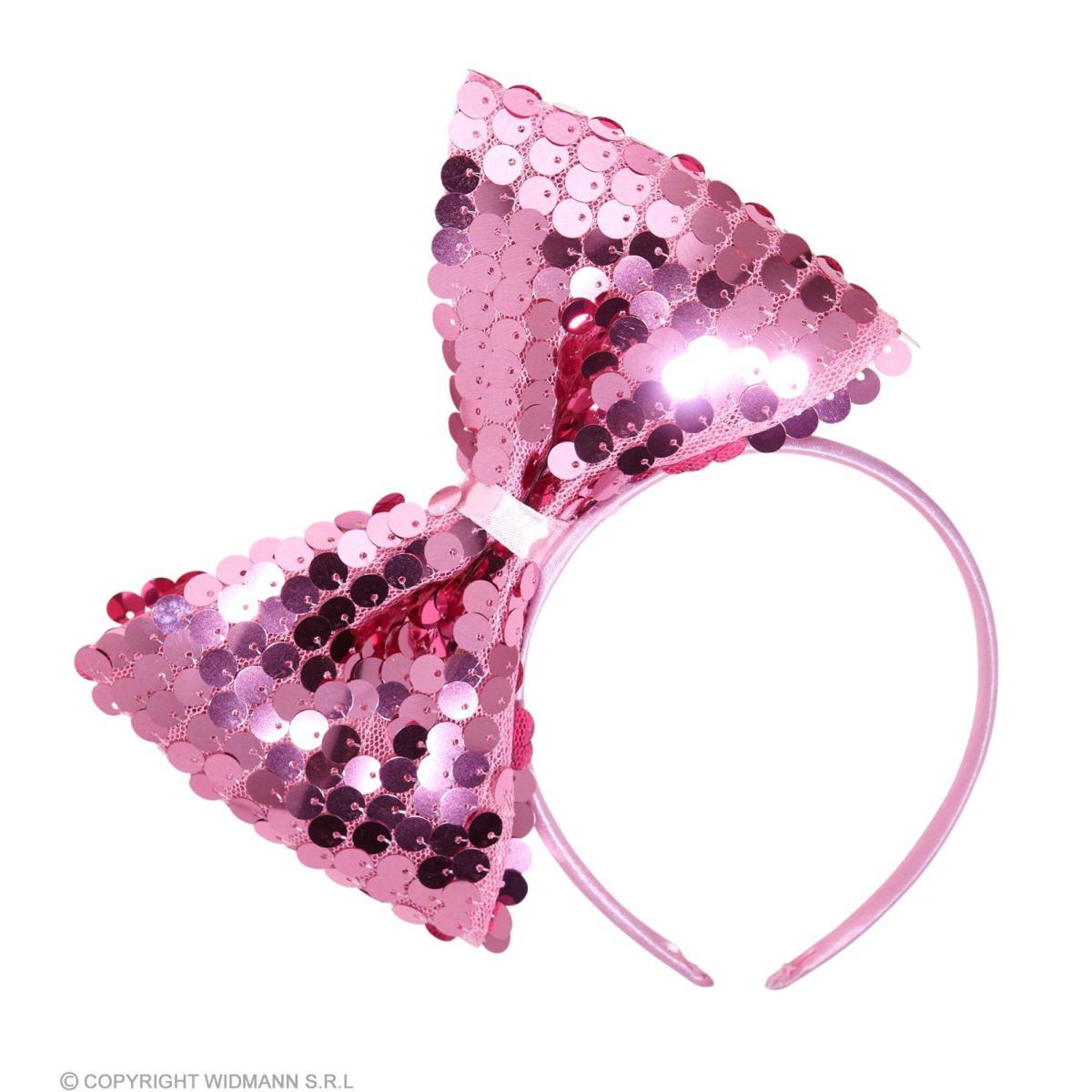 Cerchietto fiocco in paillettes rosa
